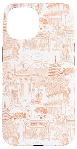 Adrette Orange Tokyo Chinoiserie Toile Temple Sakura Fuji Hülle für iPhone 15 Adrette Orange Tokyo Chinoiserie Toile Temple Sakura Fuji Hülle für iPhone 15 von Japanese Aesthetic Toile Patterns