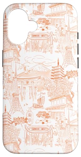 Adrette Orange Tokyo Chinoiserie Toile Temple Sakura Fuji Hülle für iPhone 16 Adrette Orange Tokyo Chinoiserie Toile Temple Sakura Fuji Hülle für iPhone 16 von Japanese Aesthetic Toile Patterns