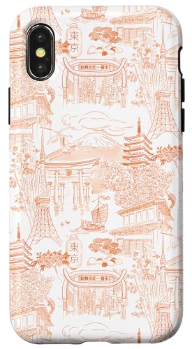 Adrette Orange Tokyo Chinoiserie Toile Temple Sakura Fuji Hülle für iPhone X/XS Adrette Orange Tokyo Chinoiserie Toile Temple Sakura Fuji Hülle für iPhone X/XS von Japanese Aesthetic Toile Patterns