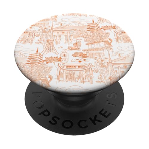 Adrette Orange Tokyo Chinoiserie Toile Temple Sakura Fuji PopSockets Klebender PopGrip Adrette Orange Tokyo Chinoiserie Toile Temple Sakura Fuji PopSockets Klebender PopGrip von Japanese Aesthetic Toile Patterns