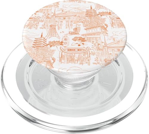 Adrette Orange Tokyo Chinoiserie Toile Temple Sakura Fuji PopSockets PopGrip für MagSafe von Japanese Aesthetic Toile Patterns