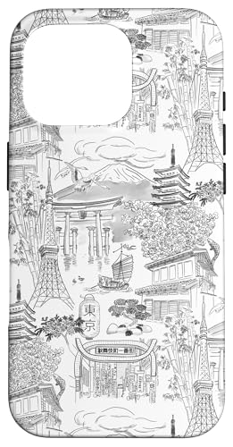 Adrette Schwarz & Weiß Tokyo Chinoiserie Toile Sakura Fuji Hülle für iPhone 16 Pro Adrette Schwarz & Weiß Tokyo Chinoiserie Toile Sakura Fuji Hülle für iPhone 16 Pro von Japanese Aesthetic Toile Patterns