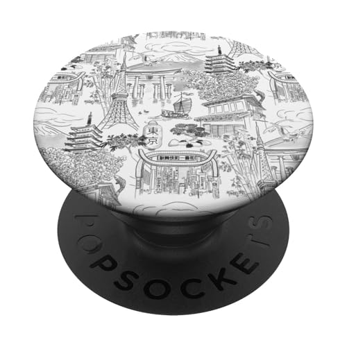 Adrette Schwarz & Weiß Tokyo Chinoiserie Toile Sakura Fuji PopSockets Klebender PopGrip Adrette Schwarz & Weiß Tokyo Chinoiserie Toile Sakura Fuji PopSockets Klebender PopGrip von Japanese Aesthetic Toile Patterns