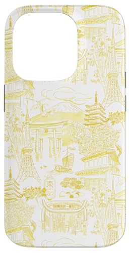 Adrette gelbe Tokyo Chinoiserie Toile Tempel Sakura Fuji Hülle für iPhone 14 Pro Adrette gelbe Tokyo Chinoiserie Toile Tempel Sakura Fuji Hülle für iPhone 14 Pro von Japanese Aesthetic Toile Patterns