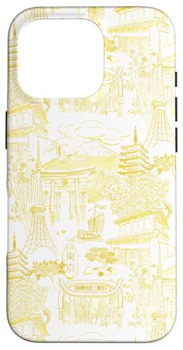 Adrette gelbe Tokyo Chinoiserie Toile Tempel Sakura Fuji Hülle für iPhone 16 Pro Adrette gelbe Tokyo Chinoiserie Toile Tempel Sakura Fuji Hülle für iPhone 16 Pro von Japanese Aesthetic Toile Patterns