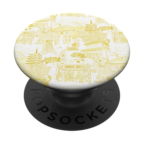 Adrette gelbe Tokyo Chinoiserie Toile Tempel Sakura Fuji PopSockets Klebender PopGrip Adrette gelbe Tokyo Chinoiserie Toile Tempel Sakura Fuji PopSockets Klebender PopGrip von Japanese Aesthetic Toile Patterns