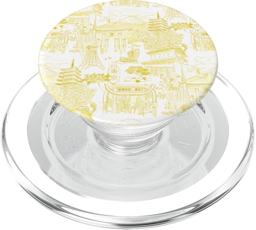 Adrette gelbe Tokyo Chinoiserie Toile Tempel Sakura Fuji PopSockets PopGrip für MagSafe von Japanese Aesthetic Toile Patterns