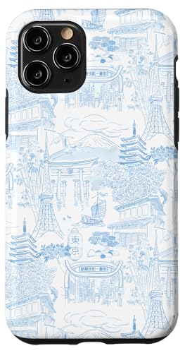 Adrette hellblaue Tokyo Chinoiserie Toile Tempel Sakura Fuji Hülle für iPhone 11 Pro von Japanese Aesthetic Toile Patterns
