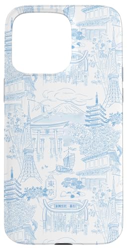 Adrette hellblaue Tokyo Chinoiserie Toile Tempel Sakura Fuji Hülle für iPhone 15 Pro Max Adrette hellblaue Tokyo Chinoiserie Toile Tempel Sakura Fuji Hülle für iPhone 15 Pro Max von Japanese Aesthetic Toile Patterns