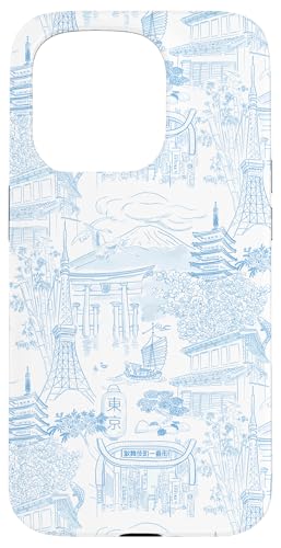 Adrette hellblaue Tokyo Chinoiserie Toile Tempel Sakura Fuji Hülle für iPhone 15 Pro Adrette hellblaue Tokyo Chinoiserie Toile Tempel Sakura Fuji Hülle für iPhone 15 Pro von Japanese Aesthetic Toile Patterns