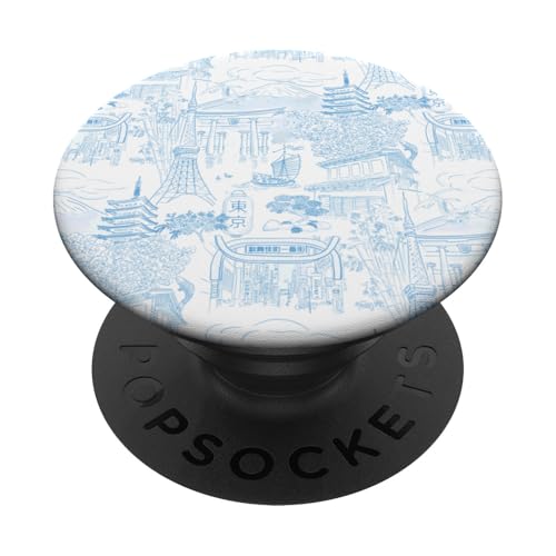 Adrette hellblaue Tokyo Chinoiserie Toile Tempel Sakura Fuji PopSockets Klebender PopGrip Adrette hellblaue Tokyo Chinoiserie Toile Tempel Sakura Fuji PopSockets Klebender PopGrip von Japanese Aesthetic Toile Patterns