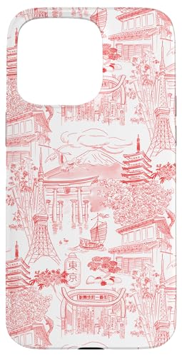 Adrette rote Tokyo Chinoiserie Toile Tempel Sakura Fuji Hülle für iPhone 15 Pro Max Adrette rote Tokyo Chinoiserie Toile Tempel Sakura Fuji Hülle für iPhone 15 Pro Max von Japanese Aesthetic Toile Patterns