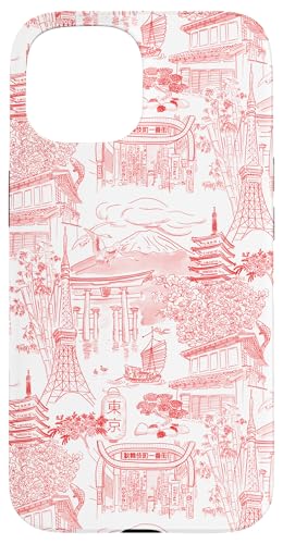 Adrette rote Tokyo Chinoiserie Toile Tempel Sakura Fuji Hülle für iPhone 15 Adrette rote Tokyo Chinoiserie Toile Tempel Sakura Fuji Hülle für iPhone 15 von Japanese Aesthetic Toile Patterns