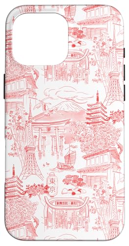 Adrette rote Tokyo Chinoiserie Toile Tempel Sakura Fuji Hülle für iPhone 16 Pro Max Adrette rote Tokyo Chinoiserie Toile Tempel Sakura Fuji Hülle für iPhone 16 Pro Max von Japanese Aesthetic Toile Patterns
