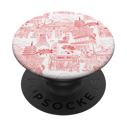Adrette rote Tokyo Chinoiserie Toile Tempel Sakura Fuji PopSockets Klebender PopGrip Adrette rote Tokyo Chinoiserie Toile Tempel Sakura Fuji PopSockets Klebender PopGrip von Japanese Aesthetic Toile Patterns