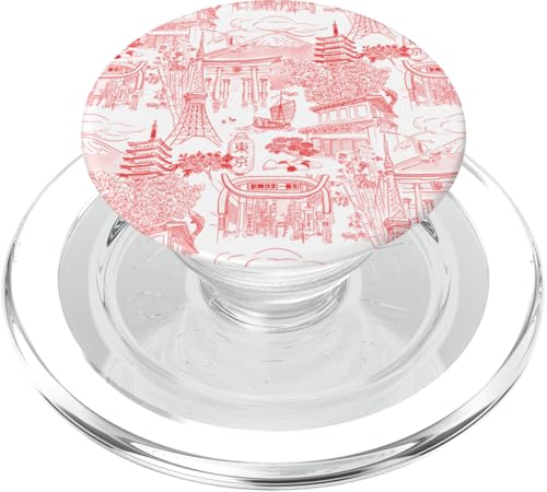 Adrette rote Tokyo Chinoiserie Toile Tempel Sakura Fuji PopSockets PopGrip für MagSafe von Japanese Aesthetic Toile Patterns