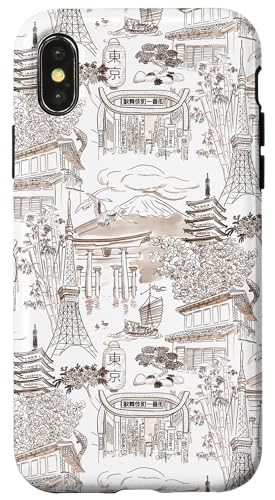 Preppy Brown Tokyo Chinoiserie Toile Temple Sakura Fuji Hülle für iPhone X/XS Preppy Brown Tokyo Chinoiserie Toile Temple Sakura Fuji Hülle für iPhone X/XS von Japanese Aesthetic Toile Patterns