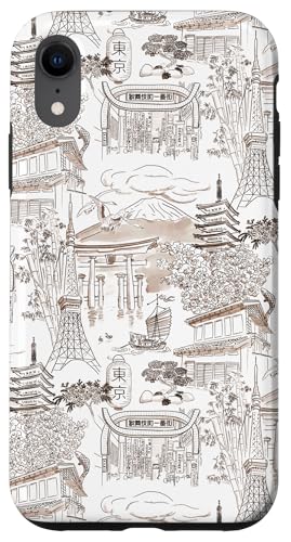 Preppy Brown Tokyo Chinoiserie Toile Temple Sakura Fuji Hülle für iPhone XR Preppy Brown Tokyo Chinoiserie Toile Temple Sakura Fuji Hülle für iPhone XR von Japanese Aesthetic Toile Patterns