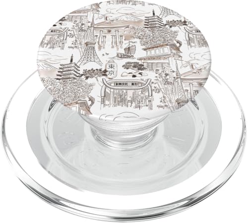 Preppy Brown Tokyo Chinoiserie Toile Temple Sakura Fuji PopSockets PopGrip für MagSafe von Japanese Aesthetic Toile Patterns
