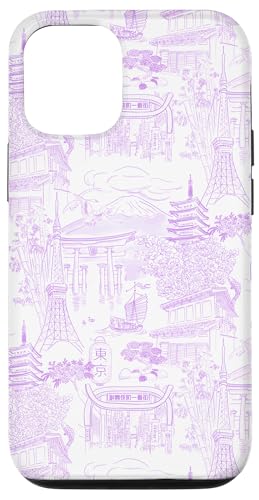 Preppy Chinoiserie Toile Temple Sakura Fuji aus Tokio, malvenfarben Hülle für iPhone 12/12 Pro von Japanese Aesthetic Toile Patterns
