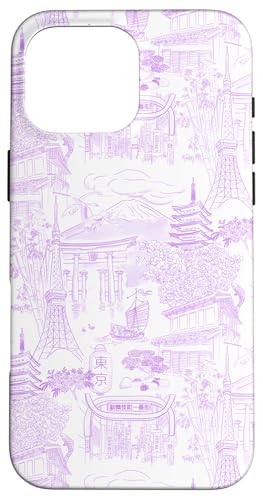Preppy Chinoiserie Toile Temple Sakura Fuji aus Tokio, malvenfarben Hülle für iPhone 16 Pro Max Preppy Chinoiserie Toile Temple Sakura Fuji aus Tokio, malvenfarben Hülle für iPhone 16 Pro Max von Japanese Aesthetic Toile Patterns