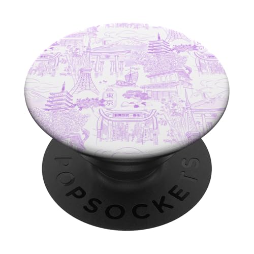Preppy Chinoiserie Toile Temple Sakura Fuji aus Tokio, malvenfarben PopSockets Klebender PopGrip Preppy Chinoiserie Toile Temple Sakura Fuji aus Tokio, malvenfarben PopSockets Klebender PopGrip von Japanese Aesthetic Toile Patterns