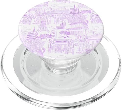 Preppy Chinoiserie Toile Temple Sakura Fuji aus Tokio, malvenfarben PopSockets PopGrip für MagSafe von Japanese Aesthetic Toile Patterns