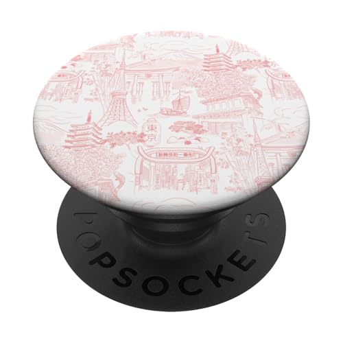 Preppy Coral Tokyo Chinoiserie Toile Temple Sakura Fuji PopSockets Klebender PopGrip Preppy Coral Tokyo Chinoiserie Toile Temple Sakura Fuji PopSockets Klebender PopGrip von Japanese Aesthetic Toile Patterns