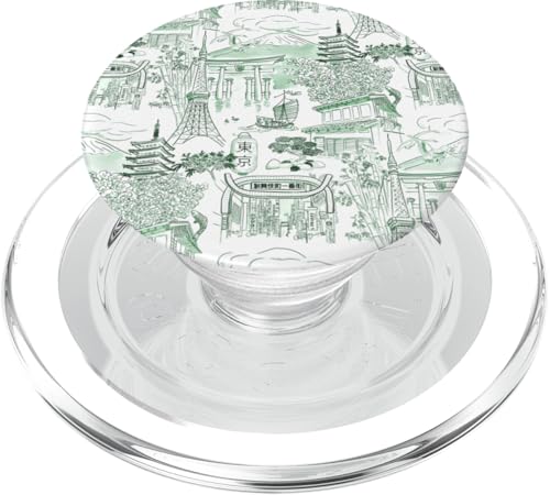 Preppy Forest Green Tokyo Chinoiserie Toile Sakura Fuji PopSockets PopGrip für MagSafe von Japanese Aesthetic Toile Patterns