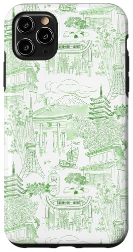 Preppy Kelly Green Tokyo Chinoiserie Toile Sakura Fuji Hülle für iPhone 11 Pro Max von Japanese Aesthetic Toile Patterns