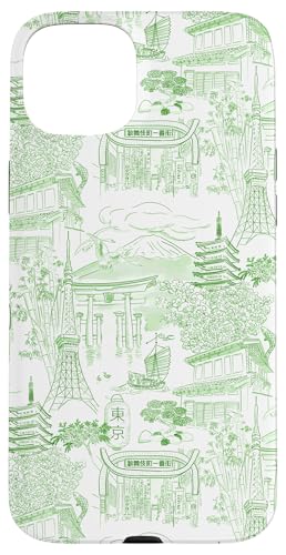 Preppy Kelly Green Tokyo Chinoiserie Toile Sakura Fuji Hülle für iPhone 15 Plus Preppy Kelly Green Tokyo Chinoiserie Toile Sakura Fuji Hülle für iPhone 15 Plus von Japanese Aesthetic Toile Patterns