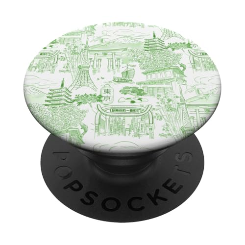 Preppy Kelly Green Tokyo Chinoiserie Toile Sakura Fuji PopSockets Klebender PopGrip Preppy Kelly Green Tokyo Chinoiserie Toile Sakura Fuji PopSockets Klebender PopGrip von Japanese Aesthetic Toile Patterns