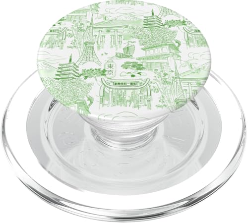 Preppy Kelly Green Tokyo Chinoiserie Toile Sakura Fuji PopSockets PopGrip für MagSafe von Japanese Aesthetic Toile Patterns