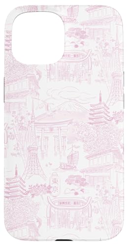 Preppy Pink Tokyo Chinoiserie Toile Temple, Sakura, Fuji Hülle für iPhone 15 Preppy Pink Tokyo Chinoiserie Toile Temple, Sakura, Fuji Hülle für iPhone 15 von Japanese Aesthetic Toile Patterns