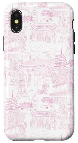 Preppy Pink Tokyo Chinoiserie Toile Temple, Sakura, Fuji Hülle für iPhone X/XS Preppy Pink Tokyo Chinoiserie Toile Temple, Sakura, Fuji Hülle für iPhone X/XS von Japanese Aesthetic Toile Patterns
