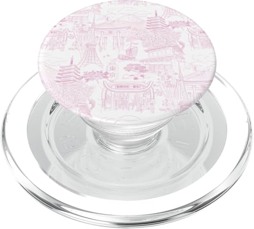 Preppy Pink Tokyo Chinoiserie Toile Temple, Sakura, Fuji PopSockets PopGrip für MagSafe von Japanese Aesthetic Toile Patterns