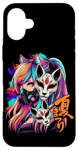 Anime Manga Cyberpunk Ästhetische Techwear Harajuku Kitsune Hülle für iPhone 16 Plus von Japanese Culture Mythology Lover Anime Girl Otaku