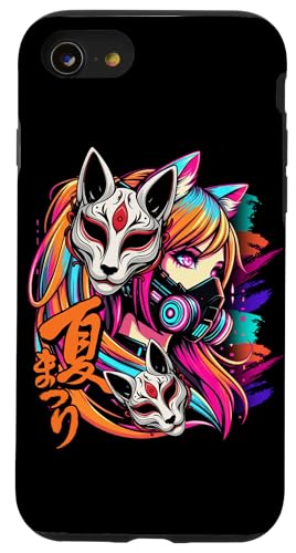 Anime Manga Cyberpunk Ästhetische Techwear Harajuku Kitsune Hülle für iPhone SE (2020) / 7 / 8 von Japanese Culture Mythology Lover Anime Girl Otaku