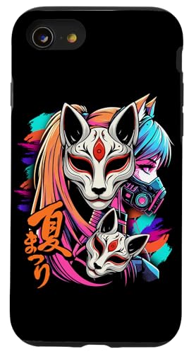 Anime Manga Cyberpunk Ästhetische Techwear Harajuku Kitsune Hülle für iPhone SE (2020) / 7 / 8 von Japanese Culture Mythology Lover Anime Girl Otaku