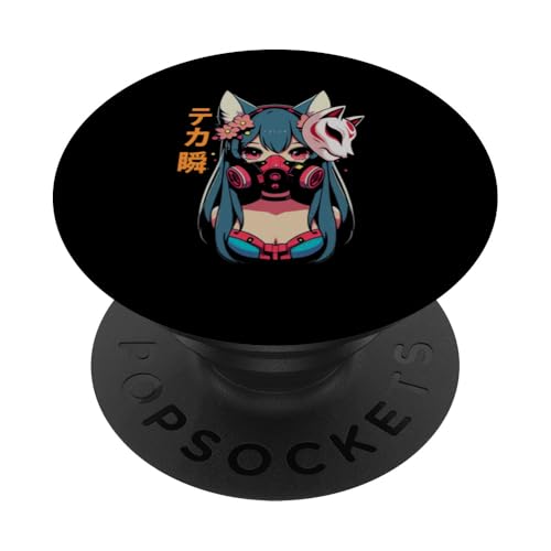 Anime Manga Cyberpunk Ästhetische Techwear Harajuku Kitsune PopSockets Klebender PopGrip von Japanese Culture Mythology Lover Anime Girl Otaku