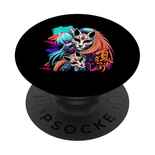Anime Manga Cyberpunk Ästhetische Techwear Harajuku Kitsune PopSockets Klebender PopGrip von Japanese Culture Mythology Lover Anime Girl Otaku