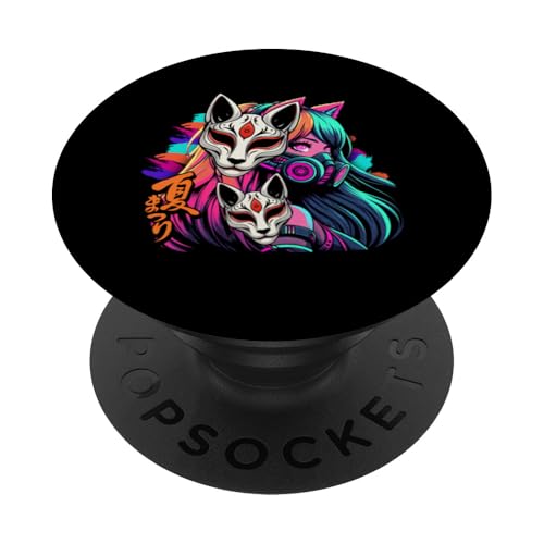 Anime Manga Cyberpunk Ästhetische Techwear Harajuku Kitsune PopSockets Klebender PopGrip von Japanese Culture Mythology Lover Anime Girl Otaku