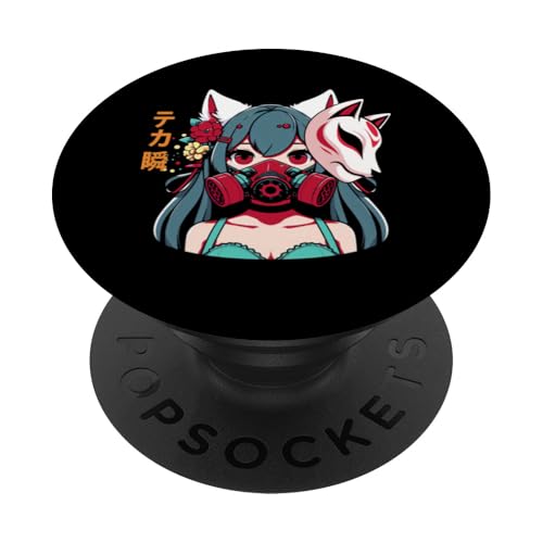 Anime Manga Cyberpunk Ästhetische Techwear Harajuku Kitsune PopSockets Klebender PopGrip von Japanese Culture Mythology Lover Anime Girl Otaku