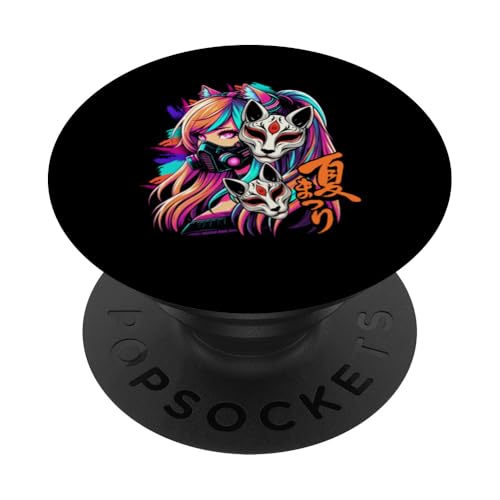 Anime Manga Cyberpunk Ästhetische Techwear Harajuku Kitsune PopSockets Klebender PopGrip von Japanese Culture Mythology Lover Anime Girl Otaku