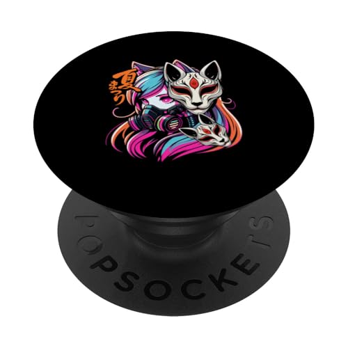 Anime Manga Cyberpunk Ästhetische Techwear Harajuku Kitsune PopSockets Klebender PopGrip von Japanese Culture Mythology Lover Anime Girl Otaku