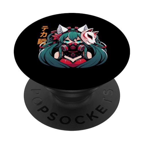 Anime Manga Cyberpunk Ästhetische Techwear Harajuku Kitsune PopSockets Klebender PopGrip von Japanese Culture Mythology Lover Anime Girl Otaku
