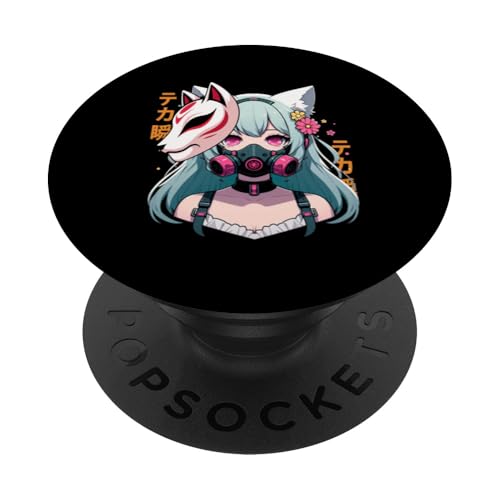 Anime Manga Cyberpunk Ästhetische Techwear Harajuku Kitsune PopSockets Klebender PopGrip von Japanese Culture Mythology Lover Anime Girl Otaku