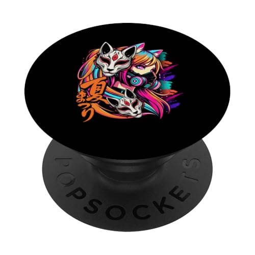 Anime Manga Cyberpunk Ästhetische Techwear Harajuku Kitsune PopSockets Klebender PopGrip von Japanese Culture Mythology Lover Anime Girl Otaku