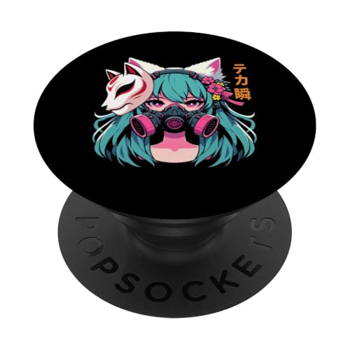 Anime Manga Cyberpunk Ästhetische Techwear Harajuku Kitsune PopSockets Klebender PopGrip von Japanese Culture Mythology Lover Anime Girl Otaku