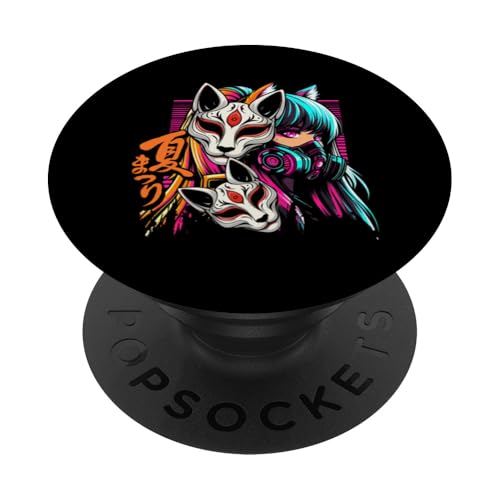 Anime Manga Cyberpunk Ästhetische Techwear Harajuku Kitsune PopSockets Klebender PopGrip von Japanese Culture Mythology Lover Anime Girl Otaku